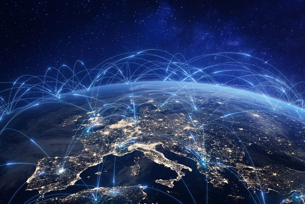 Global network connections over the Earth at night